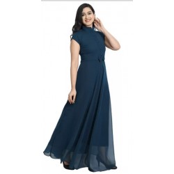 Solid Georgette Blend  Flared/A-line Gown  - Blue