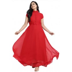 Solid Georgette Blend  Flared/A-line Gown  - (Maroon)