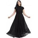 Solid Georgette Blend  Flared/A-line Gown  -Black