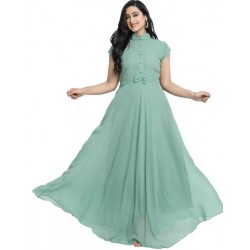 Solid Georgette Blend  Flared/A-line Gown  - (Light Green)