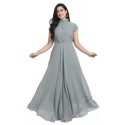 Solid Georgette Blend  Flared/A-line Gown  -  (Grey)