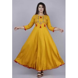 Rayon Blend Stitched Anarkali Gown -  Yellow