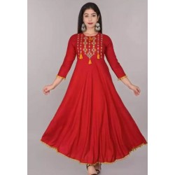 Solid Georgette Blend  Flared/A-line Gown  -  (Maroon)