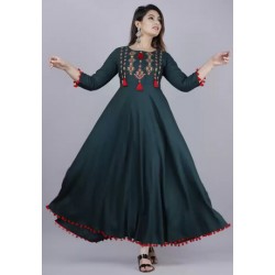 Solid Georgette Blend  Flared/A-line Gown  -  (Green)