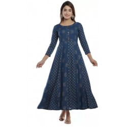 Rayon Blend Stitched Flared/A-line Gown  (Blue)