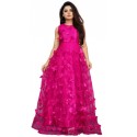 Satin Blend, Net Semi Stitched Flared/A-line Gown   (Pink)