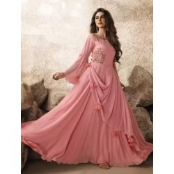 Pure Georgette Stitched Gown  (Pink)