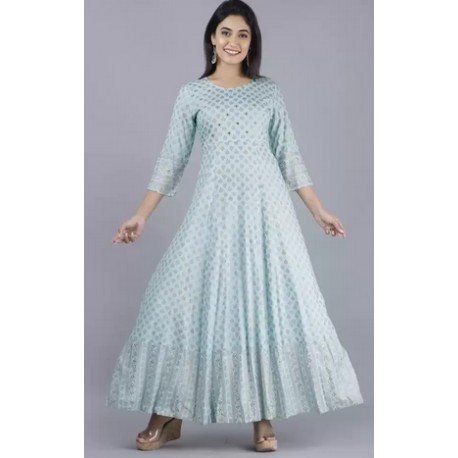 Pure Georgette Stitched Gown (Silver)