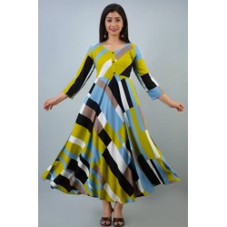 Printed Rayon Blend  Flared/A-line Gown  (Light Blue)