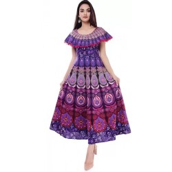Floral Print Pure Cotton Stitched Gown  (Purple)
