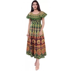 Floral Print Pure Cotton Stitched Gown  (Green)