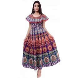 Floral Print Pure Cotton Stitched Gown (Multicolor)
