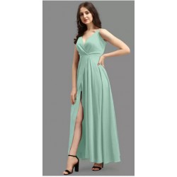 Crepe Blend Stitched Flared/A-line Gown   (Light Green)