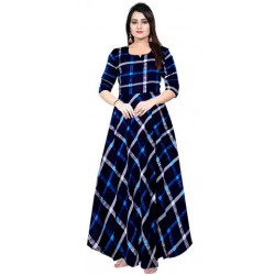 Printed Cotton Rayon Blend Stitched Anarkali Gown  (Blue, Pink)