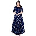 Printed Cotton Rayon Blend Stitched Anarkali Gown  (Blue)