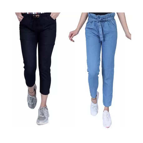 Girls Multicolor Jeans  (Pack of 2)