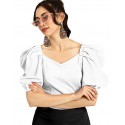 Women's Crop V Neck Half Sleeve Polyester Solid Top -  WHITERED