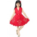 Girls Midi/Knee Length Party Dress -RED