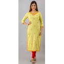Women Embroidered Rayon Kurta - Yellow