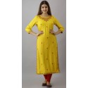 Women Embroidered Rayon Kurta  (Yellow)