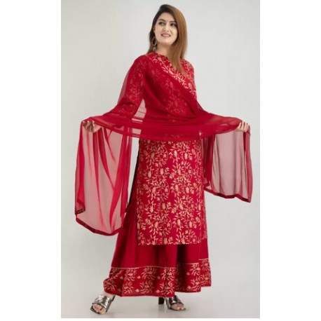 Women Kurta and Sharara Set Rayon