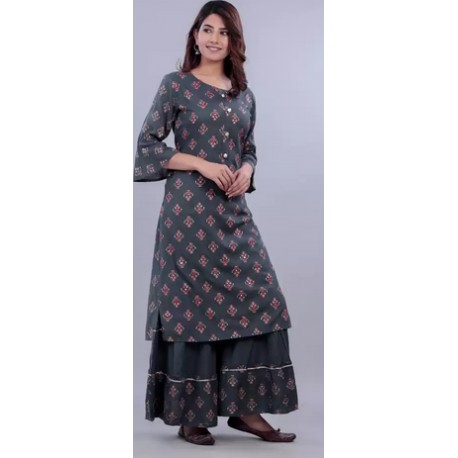 Women Kurta and Sharara Set Rayon - BROWN