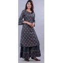 Women Kurta and Sharara Set Rayon - GREY