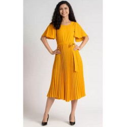 Women Pleated Yellow Dress