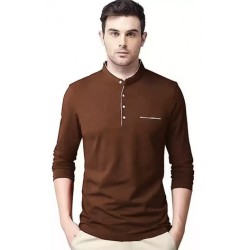 Men Collar Casual Shirt - BROWN WHITE