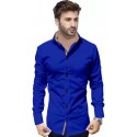 Men Collar Casual Shirt - ROYAL BLUE KHAKI