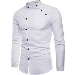 Men Mandarin Collar Casual Shirt - WHITE