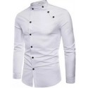 Men Mandarin Collar Casual Shirt - WHITE