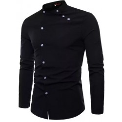 Men Mandarin Collar Shirt - BLACK