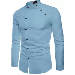 Men Mandarin Collar Shirt - BLUE