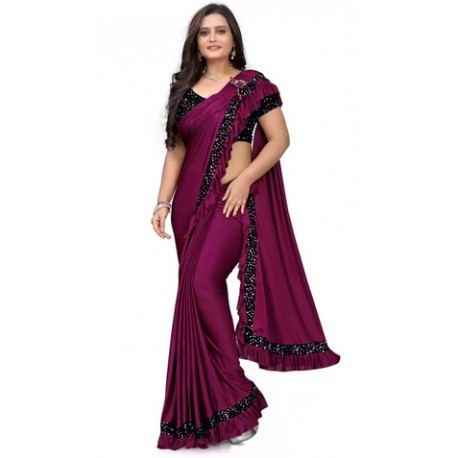 Solid Bollywood Silk Blend Saree  (Magenta)