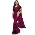 Solid Bollywood Silk Blend Saree  (Magenta)