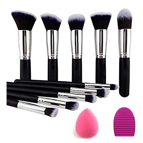 URBANMAC  Makeup Brushes Set (10pcs, Black/Silver)