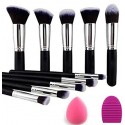 URBANMAC Makeup Brushes Set (10pcs, Black/Silver)