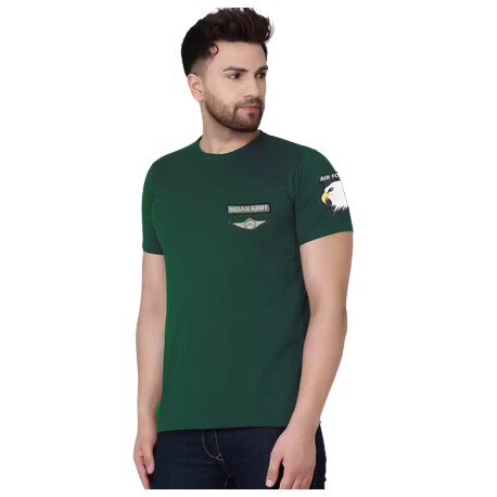 Men Round Neck Dark Green T-Shirt