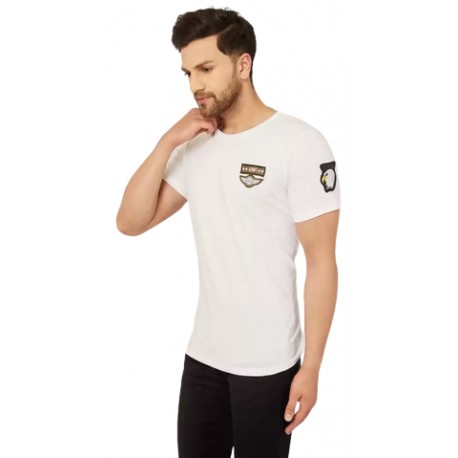 Solid Men Round Neck White T-Shirt