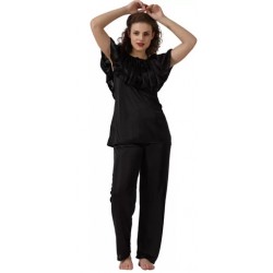 Women Solid Black Top & Pyjama Set