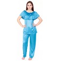 Women Solid Light Blue Top & Pyjama Set