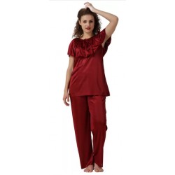 Women Solid Maroon Top & Pyjama Set