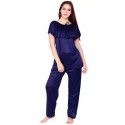 Women Solid Dark Blue Top & Pyjama Set