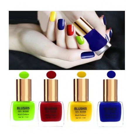 BLUSHIS Gel Shine Nail Color Red,Corn yellow,Blue ,lime  (Pack of 4)