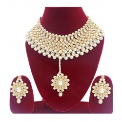 Gold plated Necklace Set - white