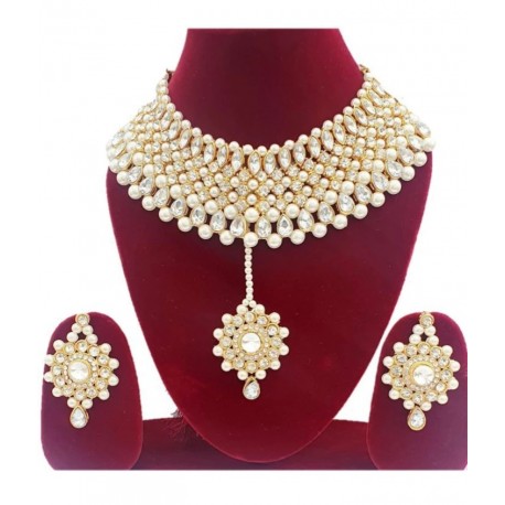 Gold plated Necklace Set - white