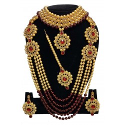 Gold Plated Jewel Set - Gold, Maroon