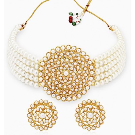 Gold Plated Pearl Choker Necklace Set for Women