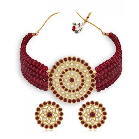 Alloy Gold Plated Necklace Set - Maroon, White